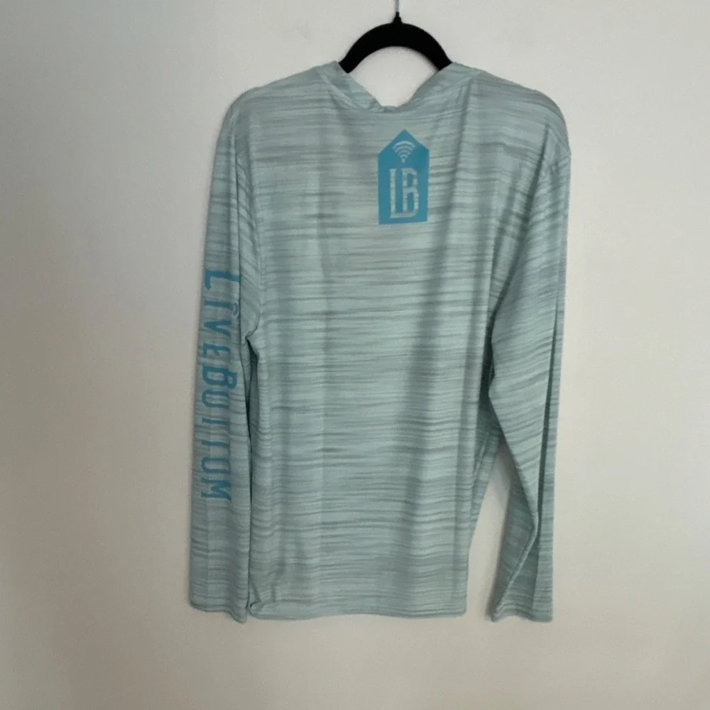 LiveBottom Striped Long Sleeve Activewear Top Light Blue Gray M Polyester‎